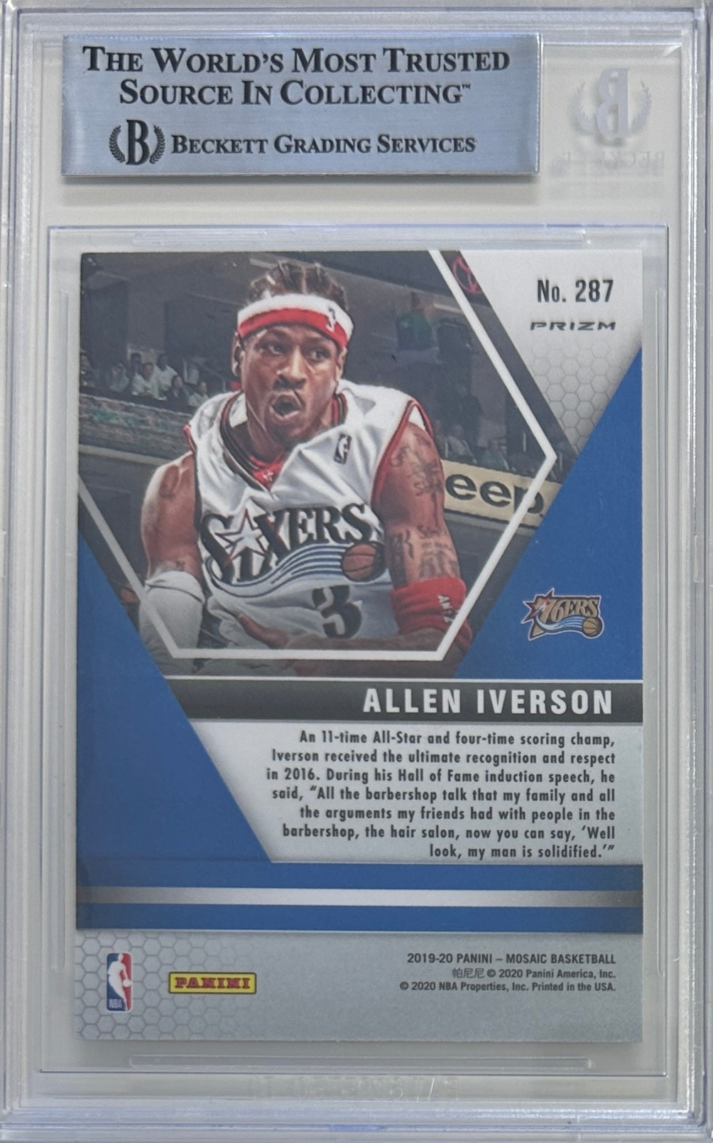 Allen Iverson auto signed Panini 2020 #287 76ers BAS Prizm Mosaic Fast Break