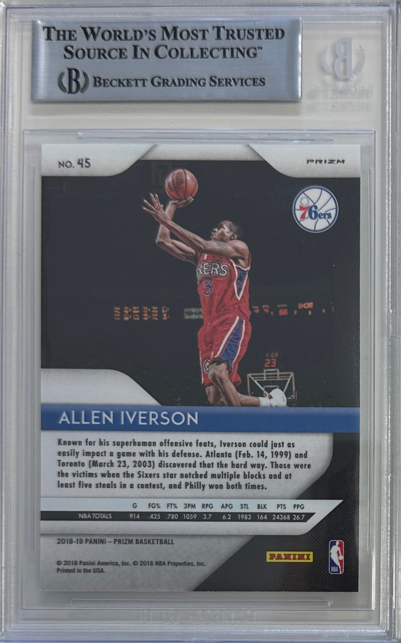 Allen Iverson auto signed Panini 2018 #45 Philadelphia 76ers BAS Prizm Green