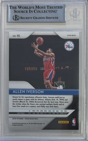 Allen Iverson auto signed Panini 2018 #45 Philadelphia 76ers BAS Prizm