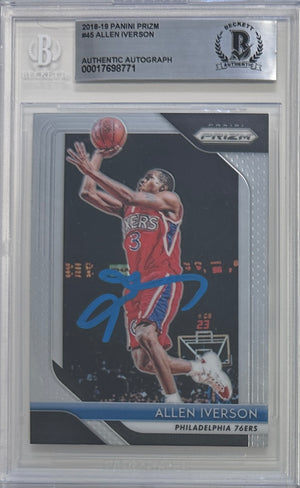 Allen Iverson auto signed Panini 2018 #45 Philadelphia 76ers BAS Prizm