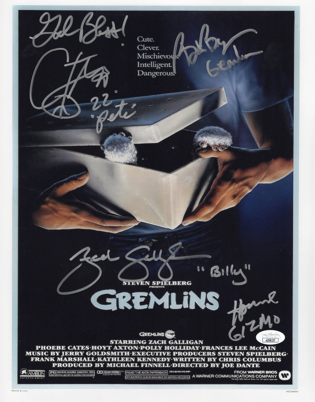 Howie Mandel Zach Galligan Corey Feldman Bob Bergen inscribed 11x14 Gremlins JSA