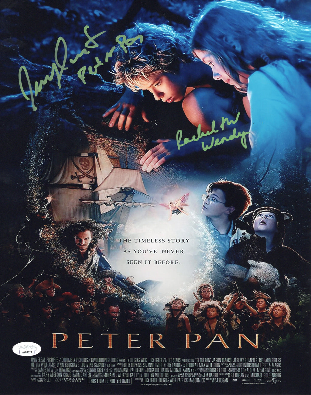 Jeremy Sumpter Rachel Hurdwood signed inscribed 11x14 photo Peter Pan JSA COA