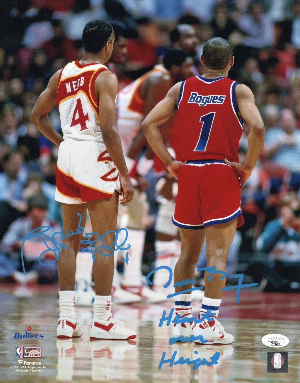 Muggsy Bogues Spud Webb signed inscribed 11x14 photo JSA