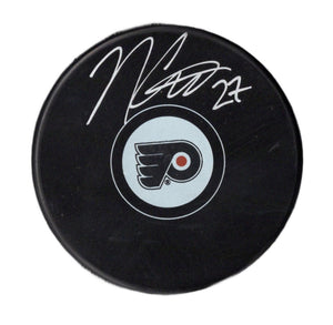 Noah Cates autographed signed logo puck NHL Philadelphia Flyers JSA COA