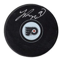 Morgan Frost autographed signed logo puck NHL Philadelphia Flyers JSA COA