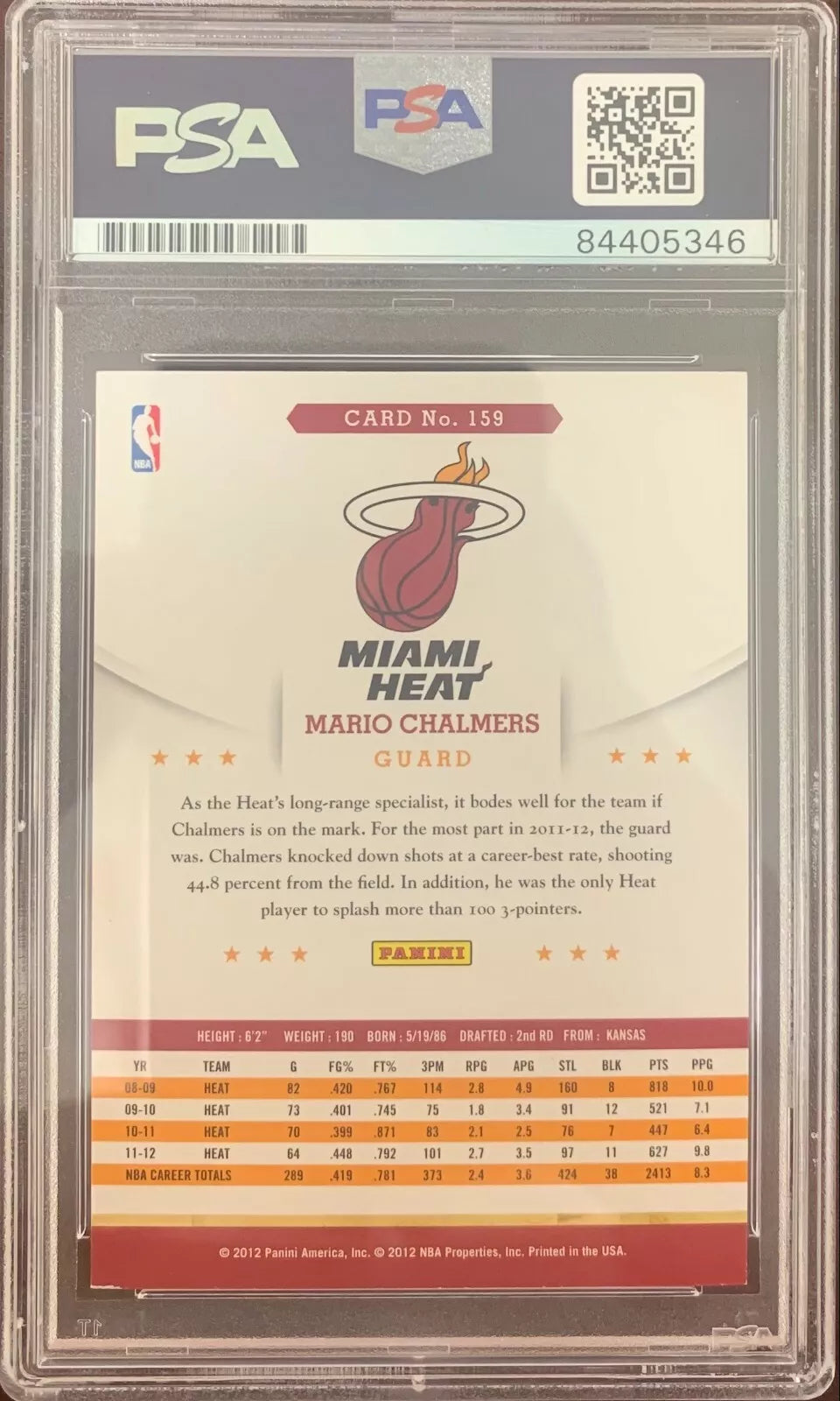 Mario Chalmers auto signed 2012 NBA Hoops #159 card Miami Heat PSA Encapsulated