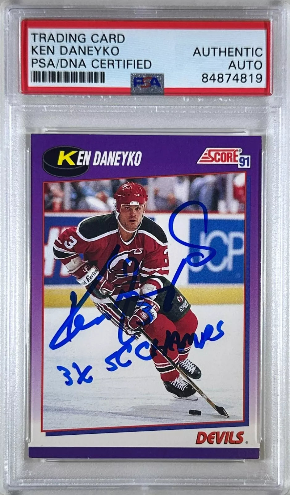 Ken Daneyko auto insc 1991 Score #46 card PSA Encapsulated New Jersey Devils