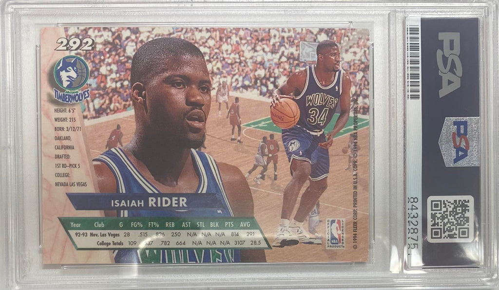 Isaiah Rider auto RC 1994 Fleer #292 Minnesota Timberwolves PSA Encapsulated