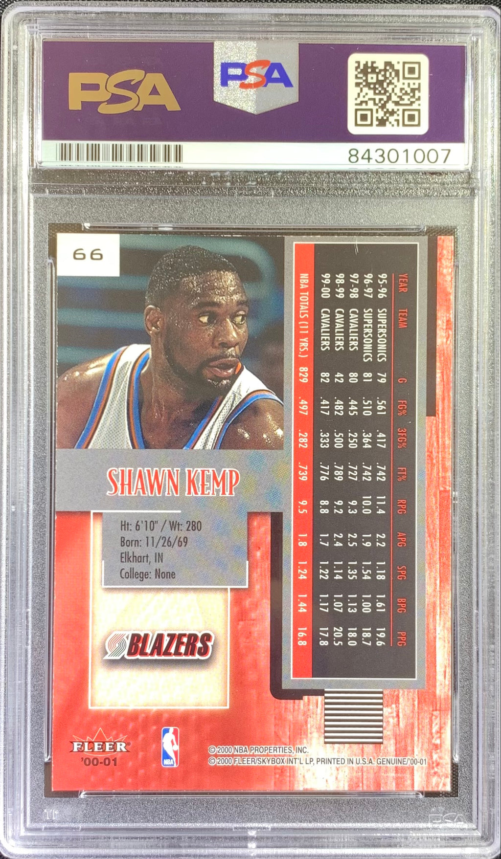 Shawn Kemp auto signed card Fleer #66 Cleveland Cavaliers PSA Encapsulated