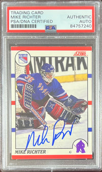 Mike Richter auto rookie card 1990 Score #74 PSA Encapsulated New York Rangers