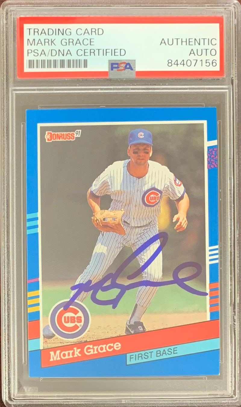 Mark Grace auto card Donruss #199 1991 Chicago Cubs PSA Encapsulated