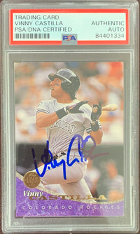 Vinny Castilla auto signed card 1994 Leaf #214 Colorado Rockies PSA Encapsulated