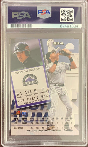 Vinny Castilla auto signed card 1994 Leaf #214 Colorado Rockies PSA Encapsulated