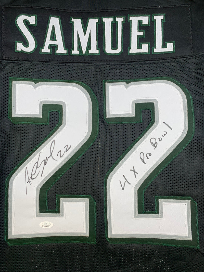 Jag Sports Marketing Asante Samuel Sr. Signed Inscribed Custom White Pro Style Autographed Jersey JSA COA