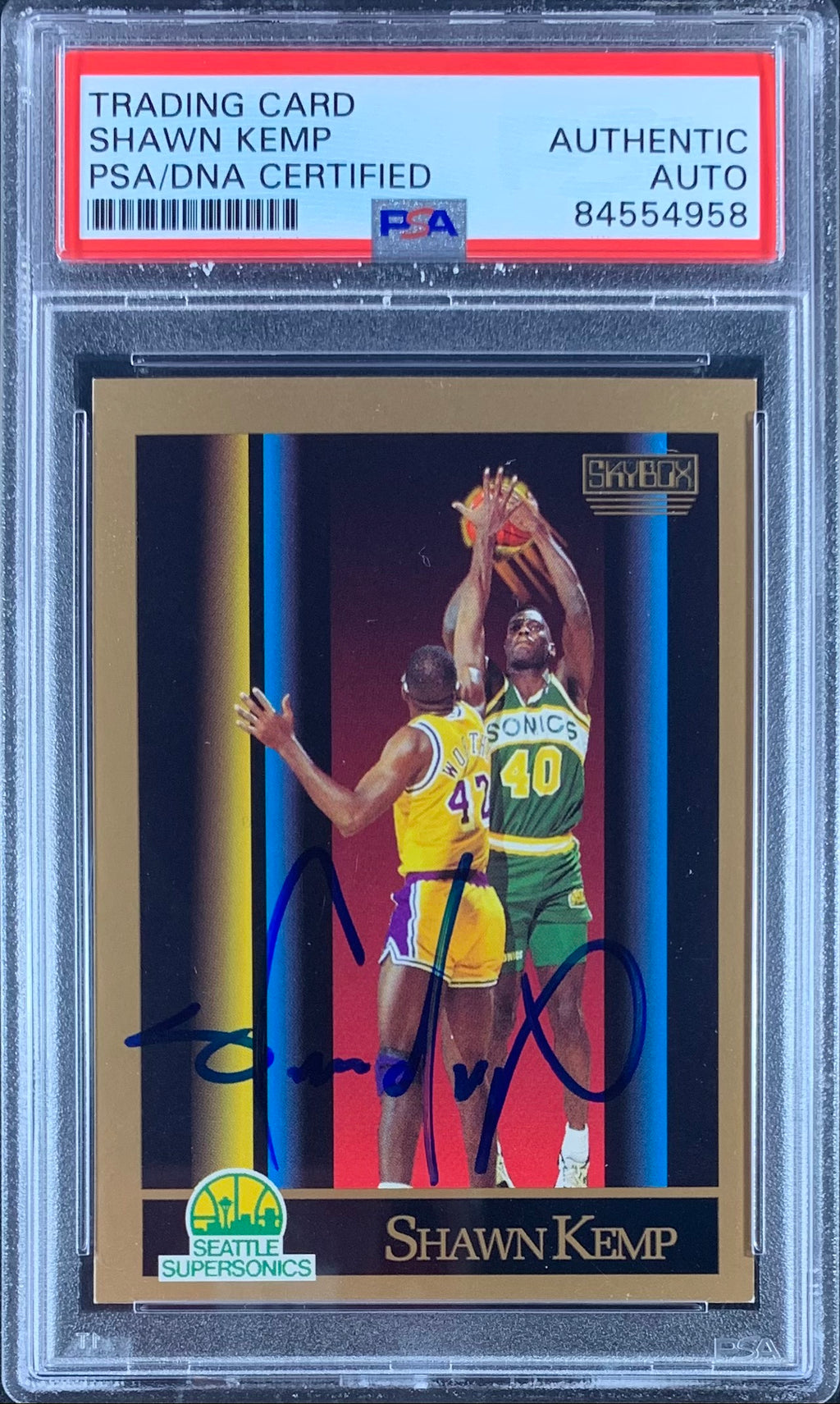 Shawn Kemp auto signed RC 1990 Skybox #268 Seattle Supersonics PSA Encapsulated