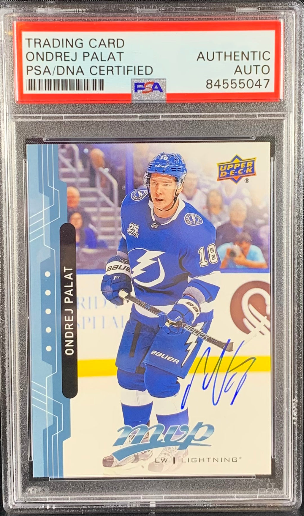 Ondrej Palat auto card Upper Deck MVP #169 2018 Lightning PSA Encapsulated