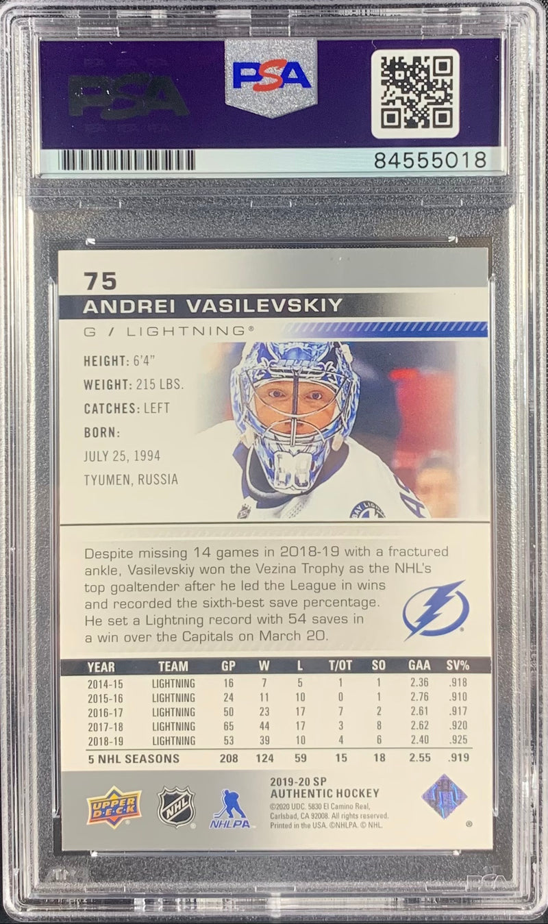 Andrei Vasilevskiy auto card Upper Deck SP Authentic #75 2019 Lightning PSA Encap