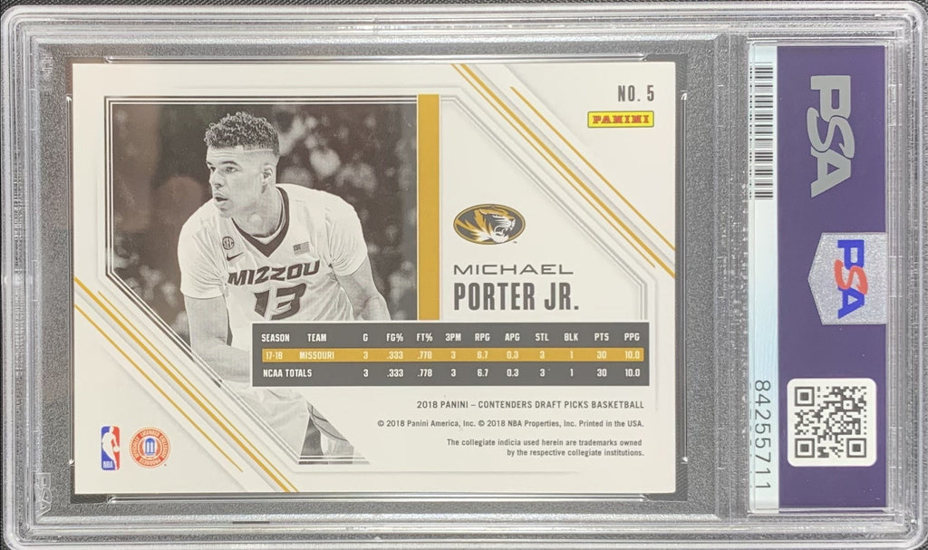 Michael Porter Jr. signed RC Panini Contenders Mizzou Tigers PSA Encapsulated - JAG Sports Marketing