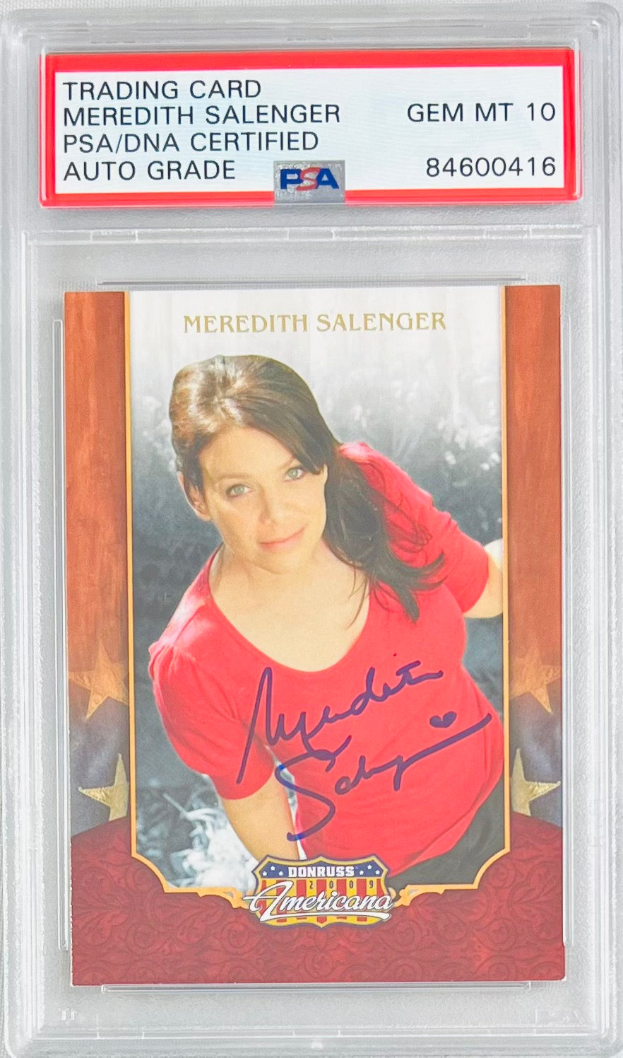 Meredith Salenger auto 2009 Donruss Americana card PSA Gem Mint 10 Lake Placid