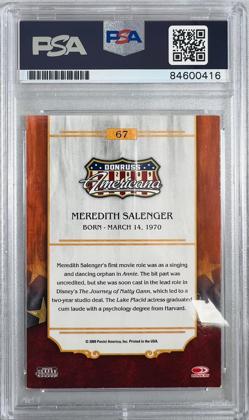 Meredith Salenger auto 2009 Donruss Americana card PSA Gem Mint 10 Lake Placid