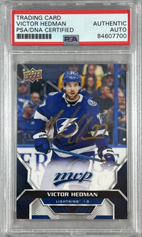 Victor Hedman auto 2020-21 Upper Deck MVP card #136 Lightning PSA Encapsulated