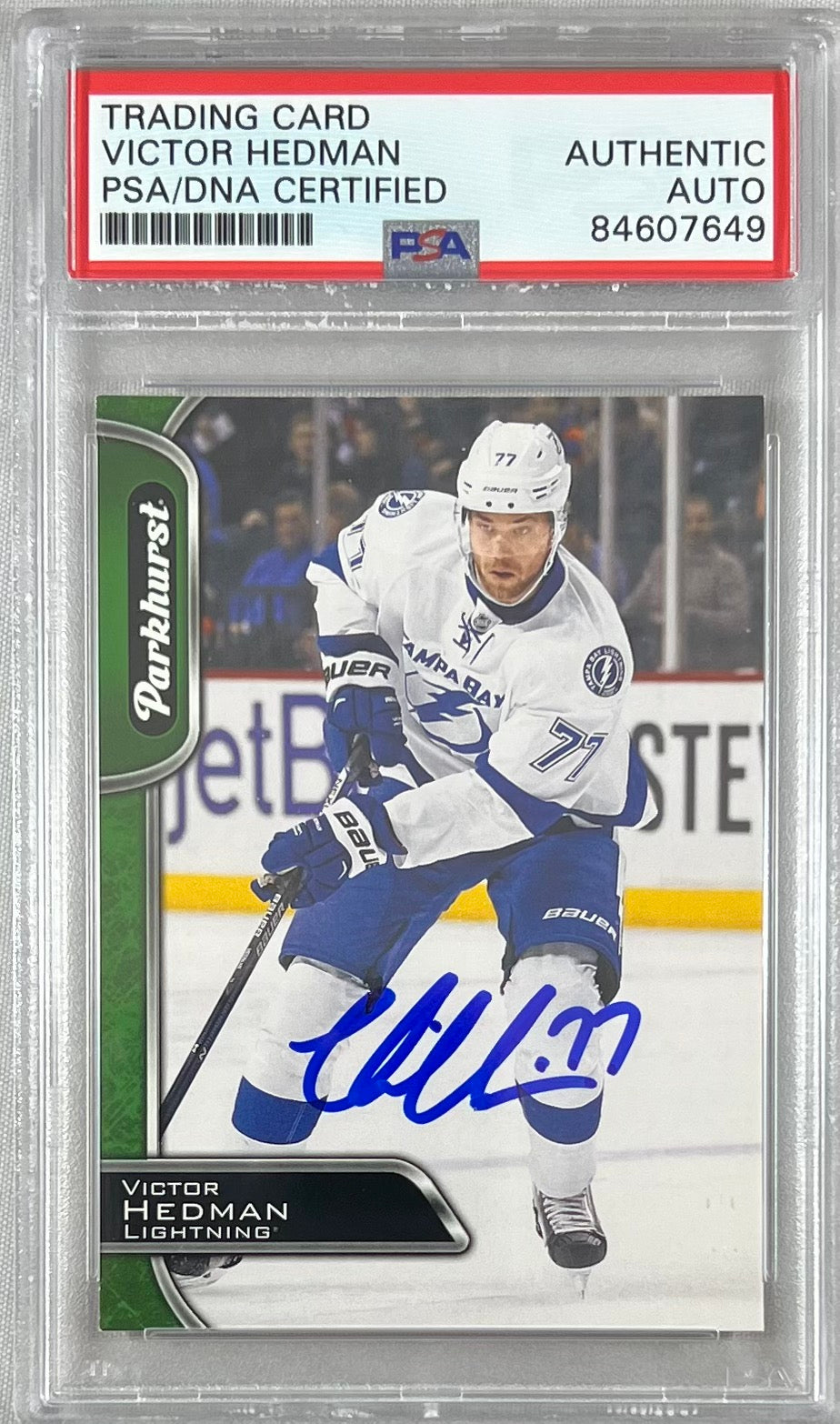 Victor Hedman auto signed 2016-17 Parkhurst card #279 Lightning PSA Encapsulated