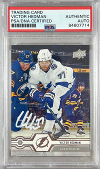 Victor Hedman auto signed 2019-20 Upper Deck #27 card Lightning PSA Encapsulated