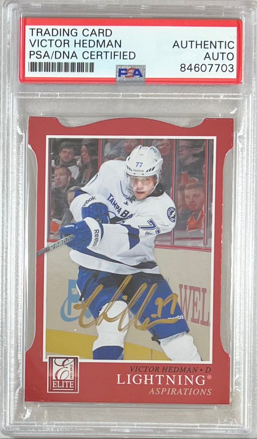 Victor Hedman auto signed 2012 Panini Elite #157 card Lightning PSA Encapsulated