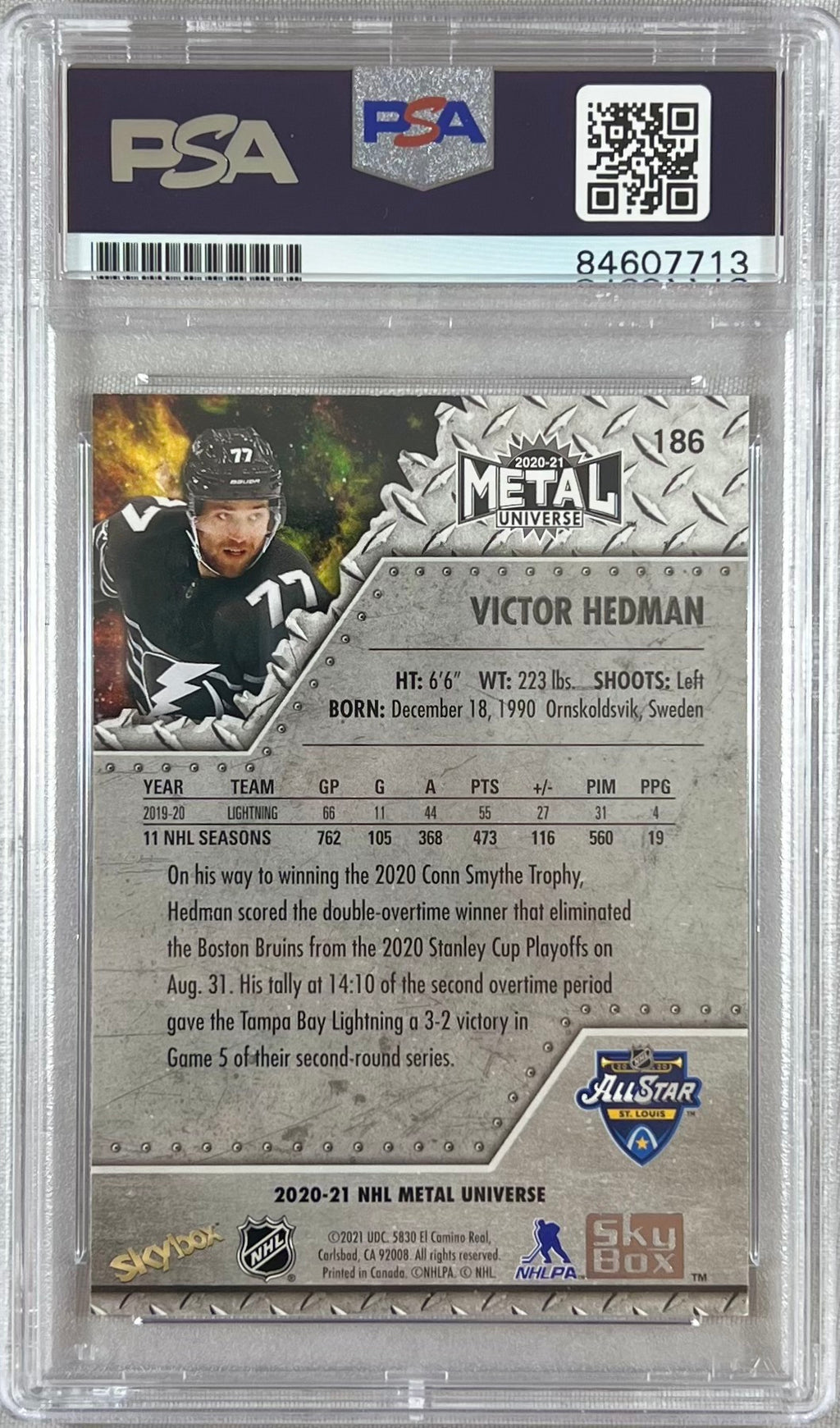 Victor Hedman auto 2020-21 Metal Universe #186 card Lightning PSA Encapsulated