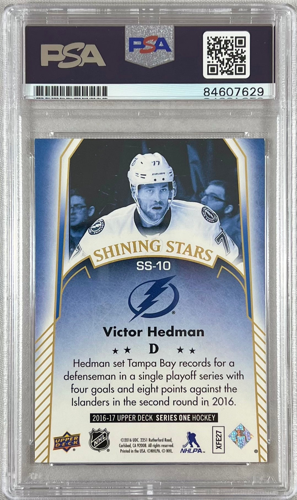 Victor Hedman auto 2016-17 Upper Deck #SS-10 card Lightning PSA Encapsulated