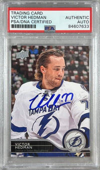 Victor Hedman auto 2014-15 Upper Deck #421 card Lightning PSA Encapsulated