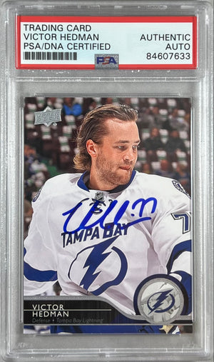 Victor Hedman auto 2014-15 Upper Deck #421 card Lightning PSA Encapsulated