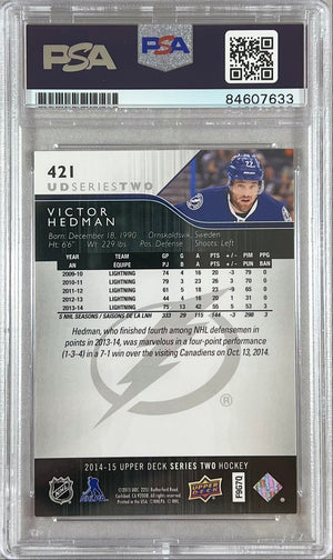 Victor Hedman auto 2014-15 Upper Deck #421 card Lightning PSA Encapsulated