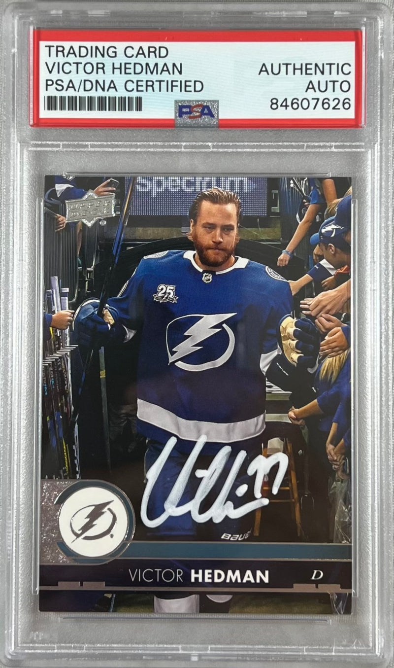 Victor Hedman auto 2017-18 Upper Deck #412 card Lightning PSA Encapsulated