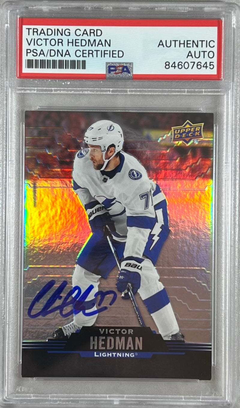 Victor Hedman auto signed 2020 Upper Deck #77 card Lightning PSA Encapsulated