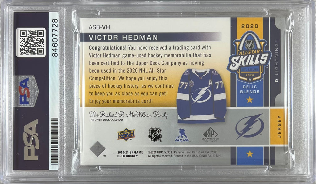 Victor Hedman auto 2020-21 Upper Deck card Lightning PSA Encapsulated GU Patch