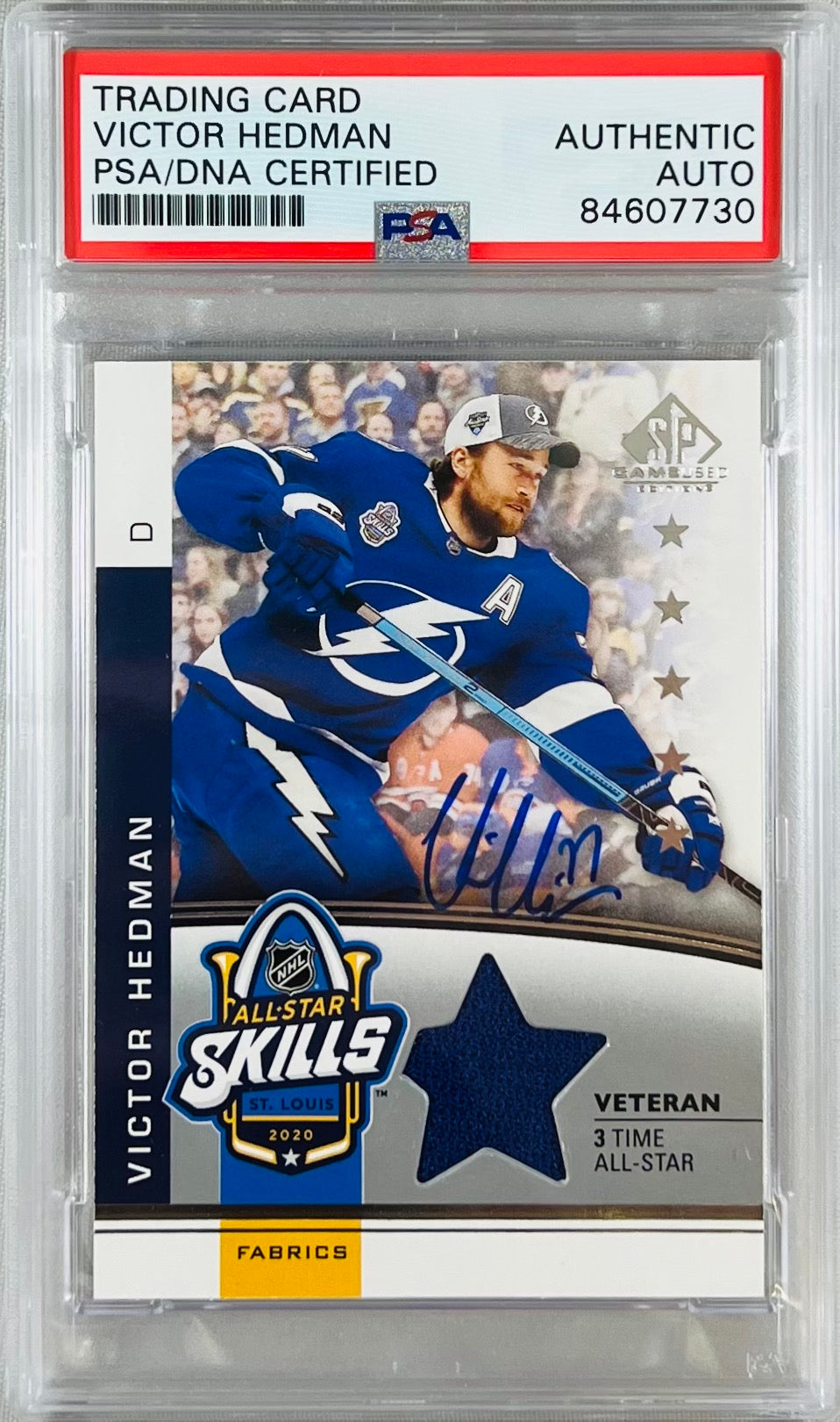 Victor Hedman auto 2020-21 Upper Deck card Lightning PSA Encapsulated GU Patch