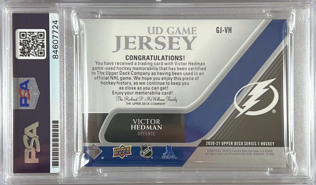 Victor Hedman auto 2020-21 Upper Deck card Lightning PSA Encapsulated GU Patch