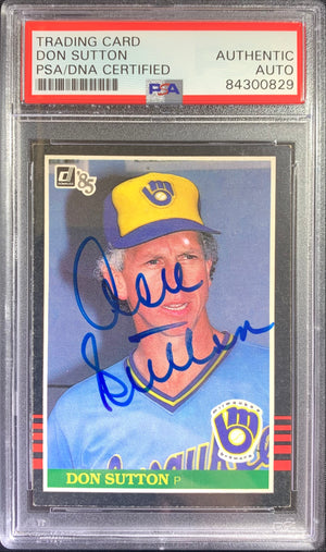 Don Sutton auto card 1985 Donruss #107 MLB Milwaukee Brewers PSA Encapsulated